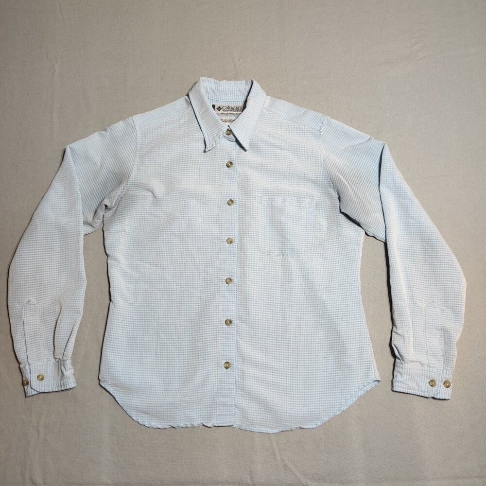 Columbia GRT button down shirt women's size M white & light blue check pattern